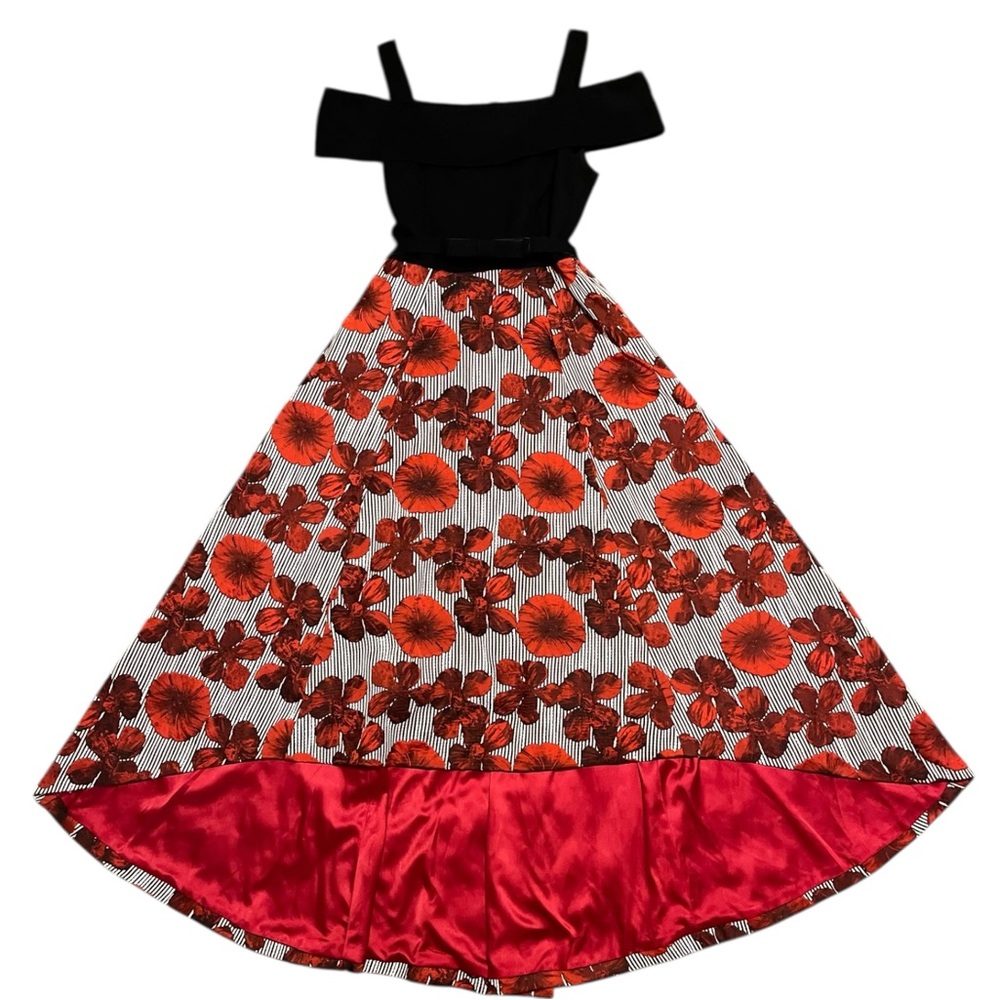 Belle Badgley Mischka Layla Rose Dress Black Floral High-Low US 4 NEW